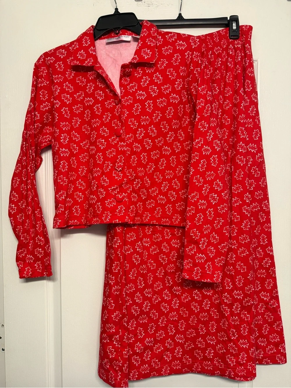 Vintage Eagle’s Eye Christmas Tree Print Matching Skirt Set Small Cotton